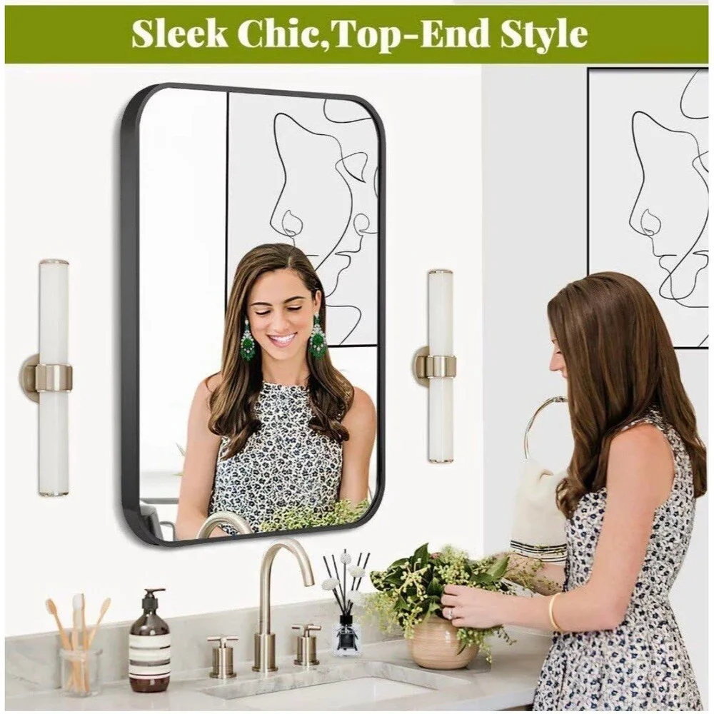 Bathroom Vanity Wall Mirror Large Black for Entryway Anti-Rust 12”x16